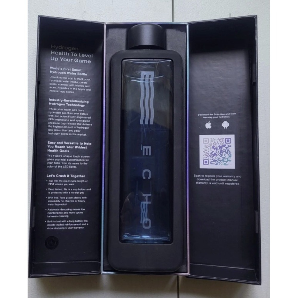 Echo Flask Hydrogen Water Bottle SPE/PEM 5.0 - 8.0 PPM w/Charger NEW open box